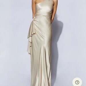 Meshki Calliope One-Shoulder Satin Dress in Gold